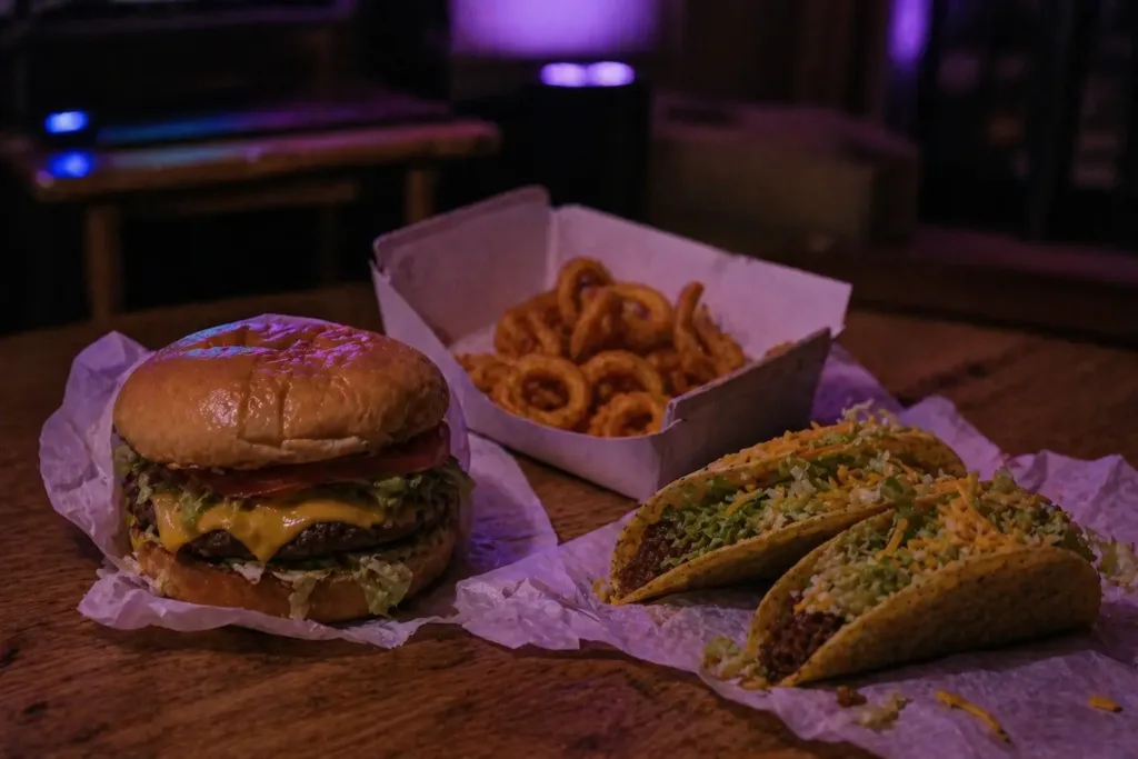 Customer ordering Jack in the Box's late-night menu at drive-thru window at night