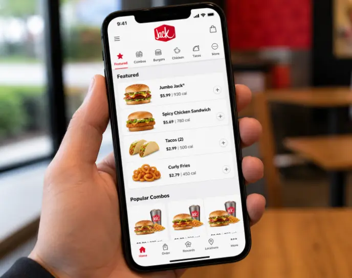Customer using the Jack in the Box mobile app to browse the menu and place an order