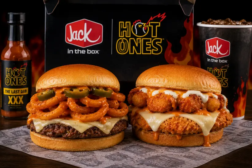 Hot Ones Sriracha Curly Fry Burger and Buffalo Chick-N-Tater Melt
