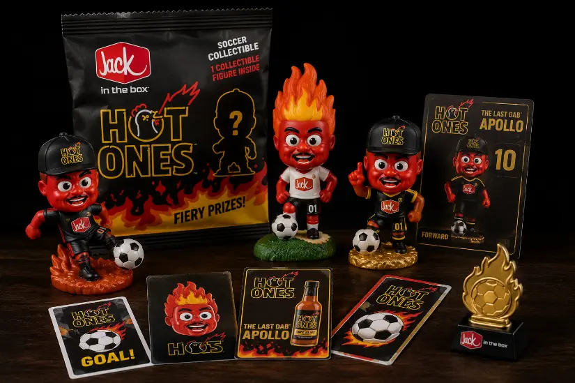 Jack in the Box Hot Ones soccer collectible blind bag prizes
