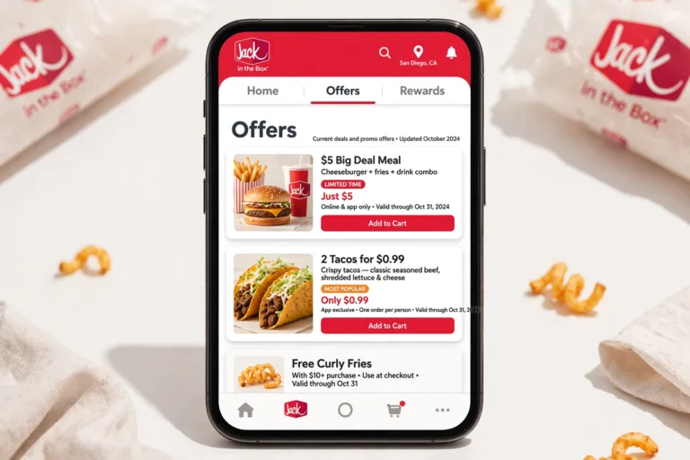 Jack in the Box app Offers tab showing current verified deals in August 2026