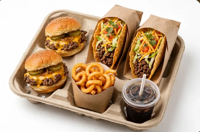 Smashed Jack Sliders Munchie Meal with two sliders, two tacos, curly fries and drink - Jack in the Box 75th anniversary meal 2026