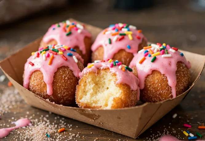 Jack in the Box Forbidden Dohnut Holes 4-pack with pink frosting and rainbow sprinkles warm dessert 2026